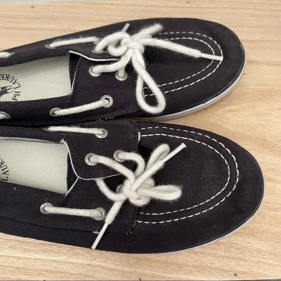 Polo Ralph Lauren Navy Blue & White Low Top Canvas Sneakers 3 - Picture 5 of 6